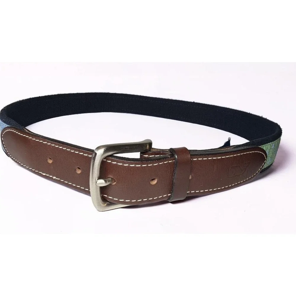 Vineyard Vines Whale Belt Canvas Leather Fish Starfish Anchor Preppy Sz 32 Lk Nw